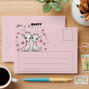 Cute Cartoon Giraffe Lovers Hearts Valentine’s Day Envelope