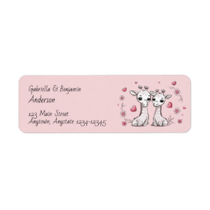 Cute Cartoon Giraffe Lovers Hearts Valentine’s Day Label