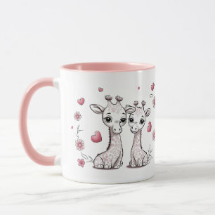 Cute Cartoon Giraffe Lovers Hearts Valentine’s Day Mug