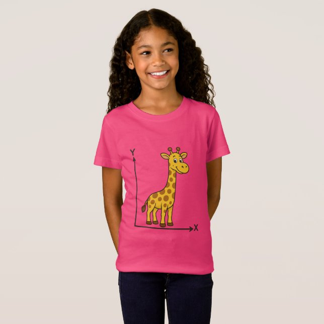 Cute Cartoon Giraffe on Math X-Y Axis T-Shirt (Front Full)