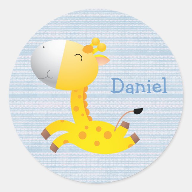 Cute Cartoon Giraffe Personalized Classic Round Sticker (Front)