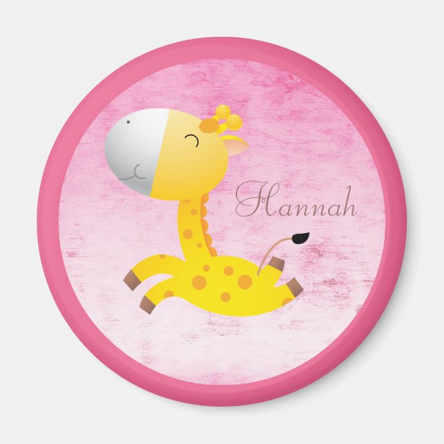Cute Cartoon Giraffe Pink Personalized Magnet (Front)