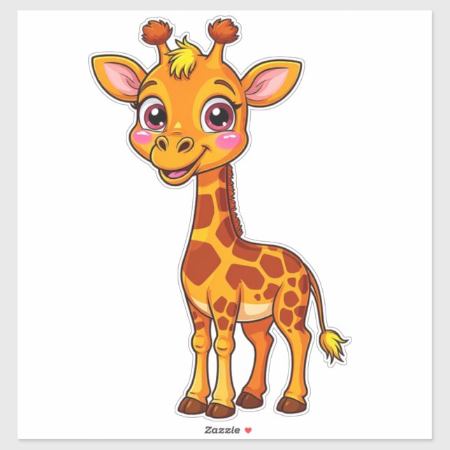 Cute Cartoon Giraffe Standing Cheerfully Sticker (Sheet)