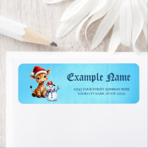 Cute Cartoon Giraffe with Santa Hat & Snowman Label