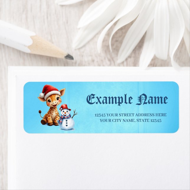 Cute Cartoon Giraffe with Santa Hat & Snowman Label (Insitu)