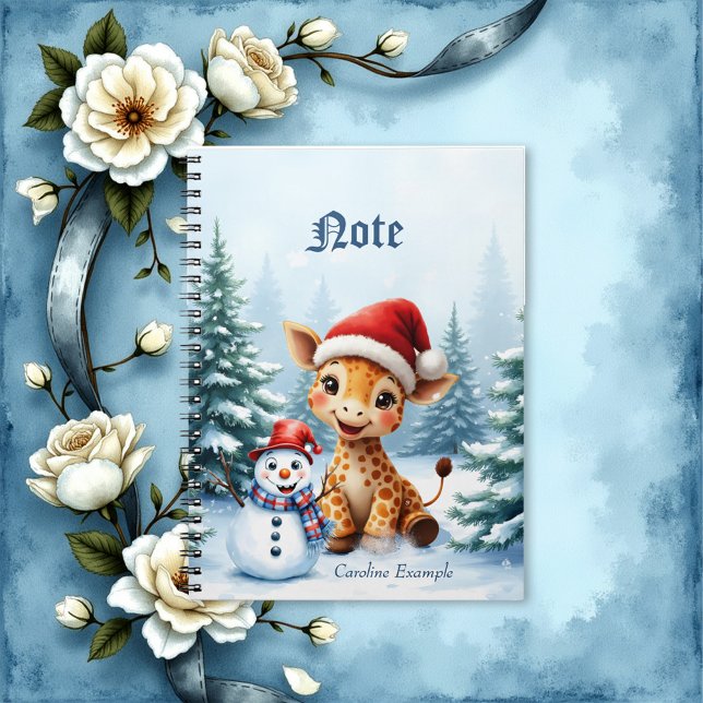 Cute Cartoon Giraffe with Santa Hat & Snowman Notebook (Creator Uploaded)