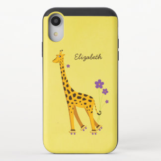 Cute Cartoon Giraffe Yellow Girly Name iPhone XR Slider Case