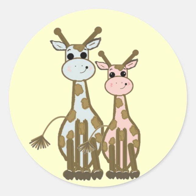 Cute Cartoon Giraffes Classic Round Sticker (Front)