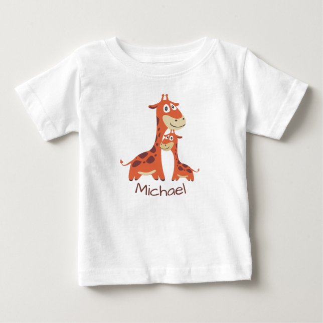 Cute Cartoon Giraffes Personalised Baby T-Shirt (Front)