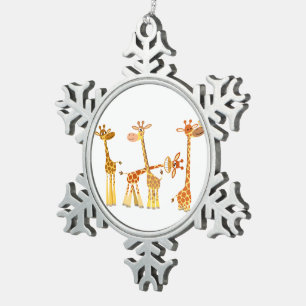 Cute Cartoon Giraffes: The Herd Pewter Ornament
