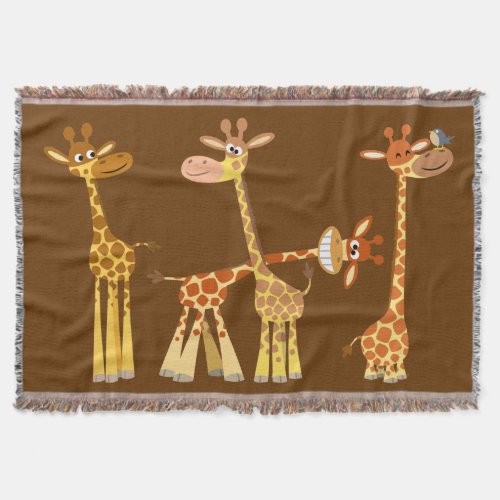 Cute Cartoon Giraffes The Herd Throw Blanket