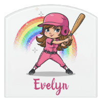 Cute Cartoon Girl Baseball Player in Pink