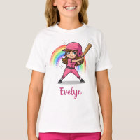 Cute Cartoon Girl Baseball Player in Pink
