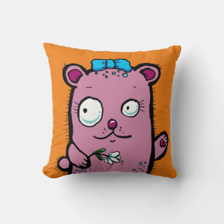 Cute Cartoon Girl Bear Waving Throw Pillow