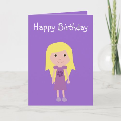 Cute cartoon girl Birthday card ideal for kids