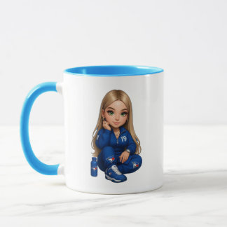 Cute Cartoon Girl Character Blue Two-Tone Mug