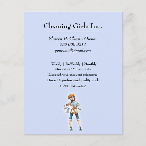Cute Cartoon Girl Cleaning Service business Flyer