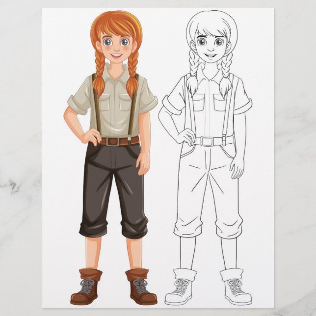 Cute Cartoon girl coloring page (Front)