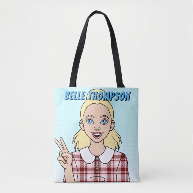 Cute Cartoon Girl Face School Library Bag (Front)