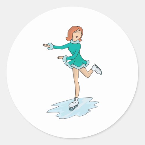 cute cartoon girl figure skating classic round sticker