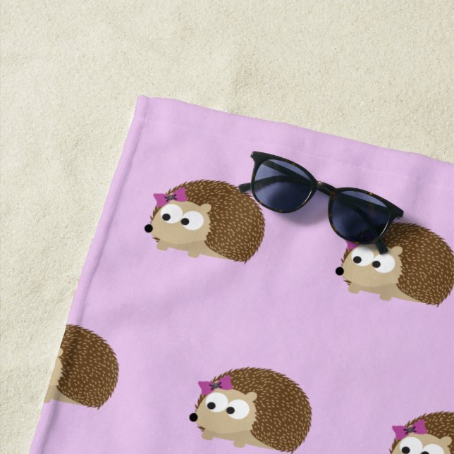 Cute Cartoon Girl Hedgehog Pattern Beach Towel (In Situ)