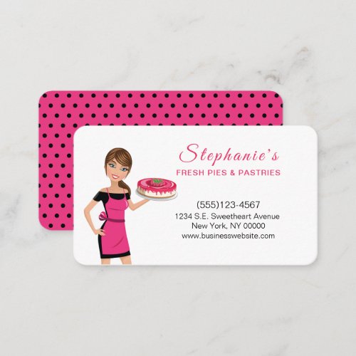 Cute Cartoon Girl Holding Cake Food Bakery Pastry Business Card