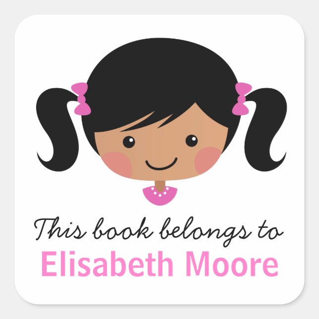 Cute cartoon girl personalized bookplate (Front)