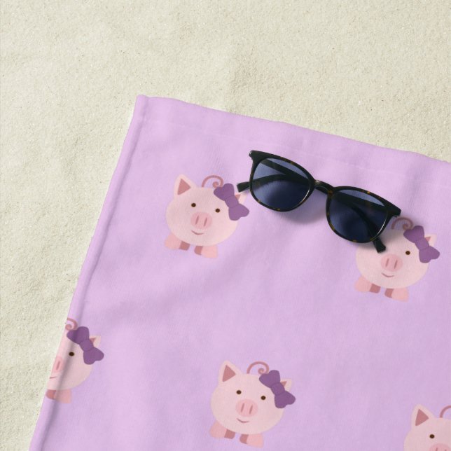 Cute Cartoon Girl Pig  Pattern Beach Towel (In Situ)