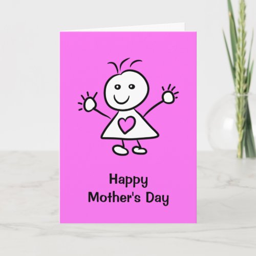 Cute Cartoon Girl Pink Purple Mothers Day Card