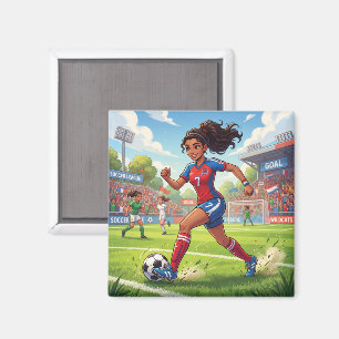 Cute Cartoon Girl Playing Soccer Football Magnet