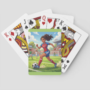 Cute Cartoon Girl Playing Soccer Football Poker Cards