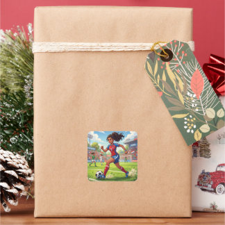 Cute Cartoon Girl Playing Soccer Football Square Sticker