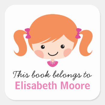 Cute Cartoon Girl Red Hair Personalized Bookplate by BrightAndBreezy at Zazzle