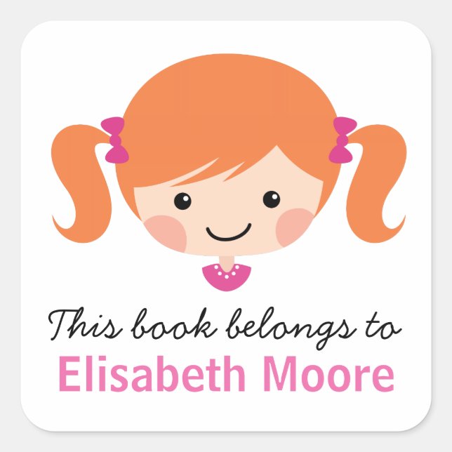 Cute cartoon girl red hair personalized bookplate (Front)