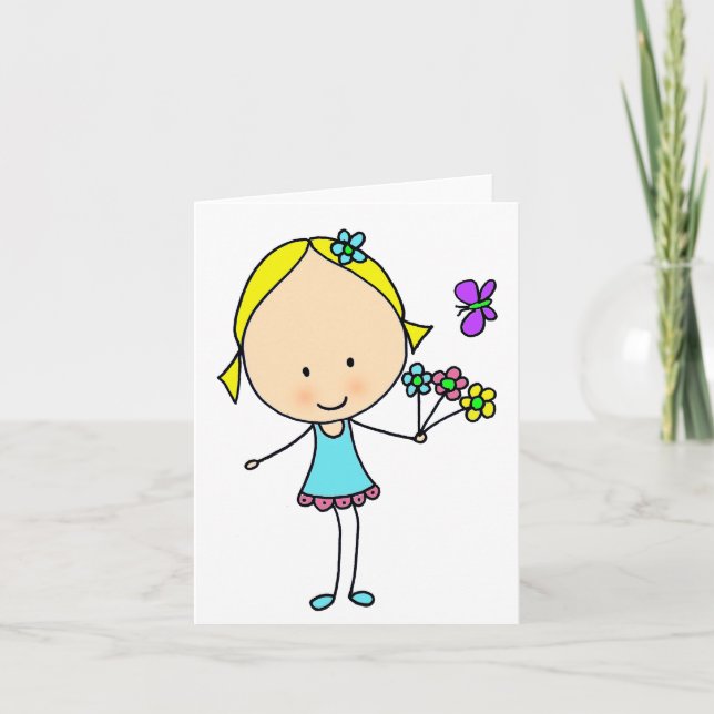 Cute Cartoon Girl With Flowers Generic Any Use  Card (Front)