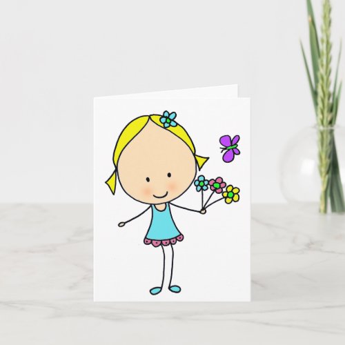 Cute Cartoon Girl With Flowers Generic Any Use  Card