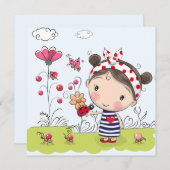 Cute Cartoon Girl with Ladybug in Garden Scene (Front/Back)