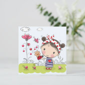 Cute Cartoon Girl with Ladybug in Garden Scene (Standing Front)