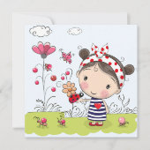 Cute Cartoon Girl with Ladybug in Garden Scene (Front)