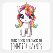 Cute Cartoon Girls Rainbow Unicorn Book Label