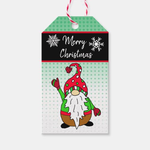 Cute Cartoon Gnome and Snowflakes Christmas Gift Tags