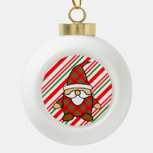 Cute Cartoon Gnome Candy Cane Drawing Ceramic Ball Christmas Ornament