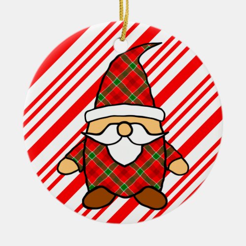 Cute Cartoon Gnome Candy Cane Drawing Ceramic Ornament