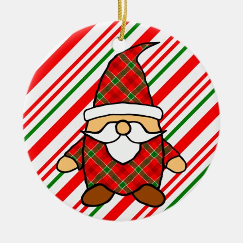 Cute Cartoon Gnome Candy Cane Drawing Ceramic Ornament