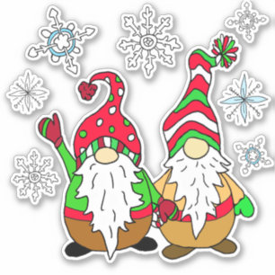 Cute Cartoon Gnomes and Snowflakes Christmas Sticker
