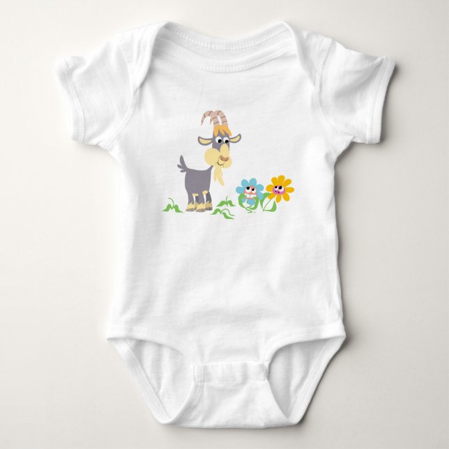 Cute Cartoon Goat and Flowers Baby Apparel Bodysuit (Front)