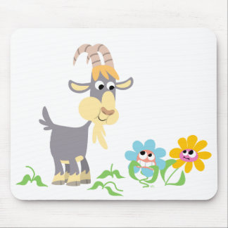Cute Cartoon Goat and Flowers Mousepad