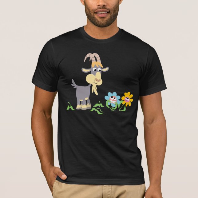 Cute Cartoon Goat and Flowers T-Shirt (Front)