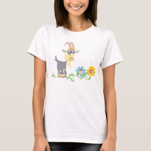 Cute Cartoon Goat and Flowers Women T-Shirt