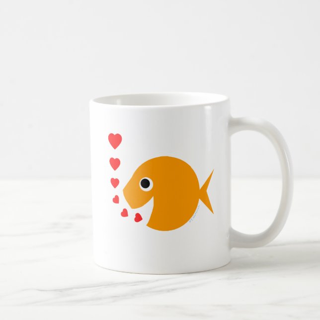 Cute Cartoon Goldfish Happy in Love Blowing Kisses Coffee Mug (Right)